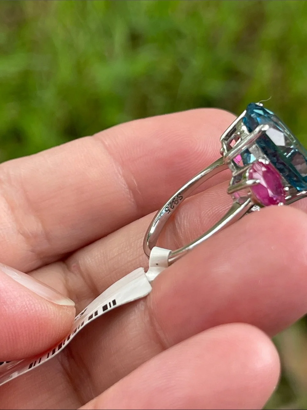 Large Natural Blue Topaz 15x11mm & Ruby Ring in 925 Sterling Silver Size 7